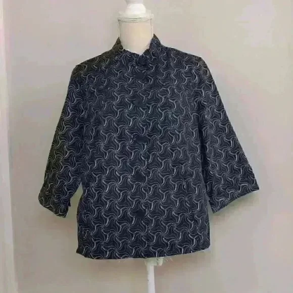 XL CJ Banks Women's 3/4 Sleeve Abstract Button Up Jacket 100% Cotton - Picture 4 of 13